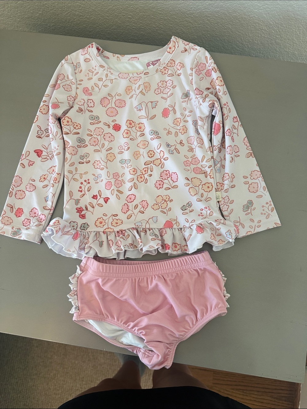 Girls Floral Ruffle Rash Guard Set - Pink & White 18m